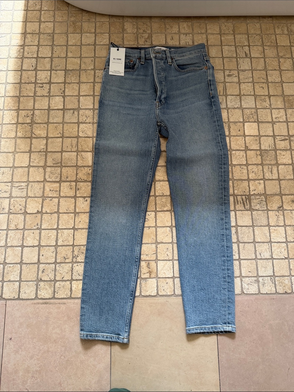 Re/Done Slim Straight Jeans in Light Blue Wash